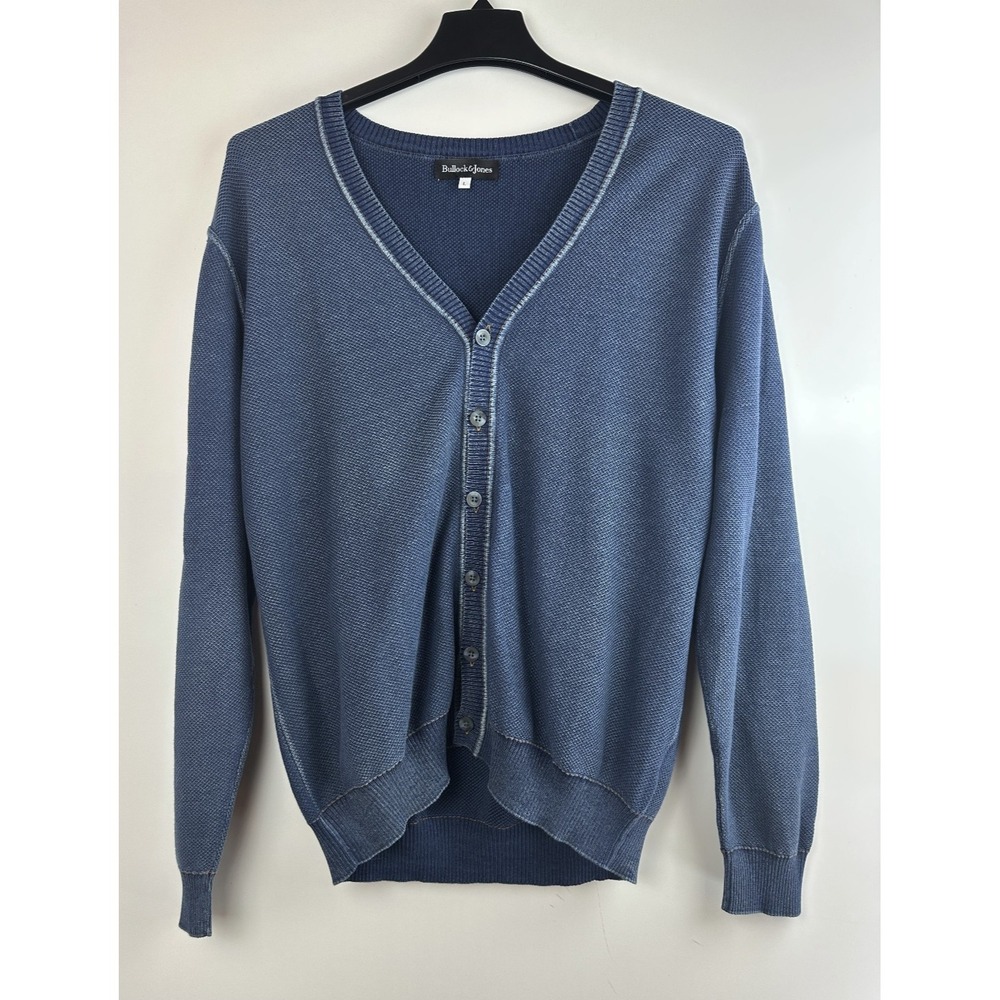 Bullock & Jones Indigo Cotton Cardigan Sweater Mens Large Blue Textured Peru - Picture 12 of 12